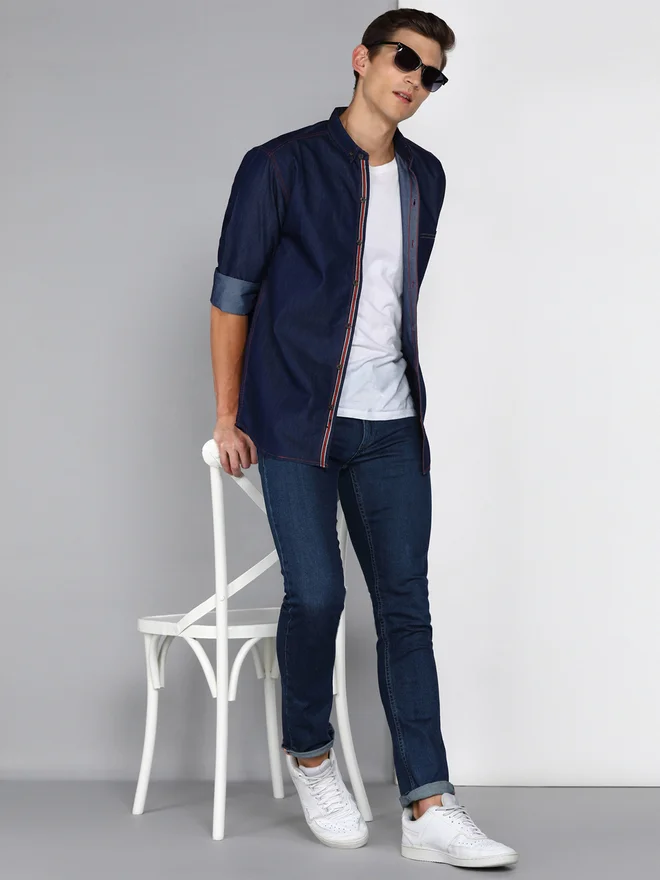 KUONS AVENUE KUONS AVENUE Men Slim Fit Taping Denim Shirt